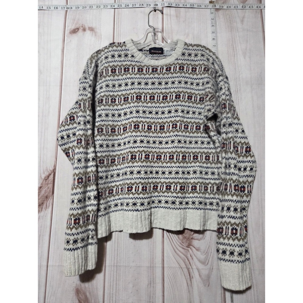 Vintage‎ Patterned Knit Sweater Mens Large Crewneck Geometric Print Pullover 3D